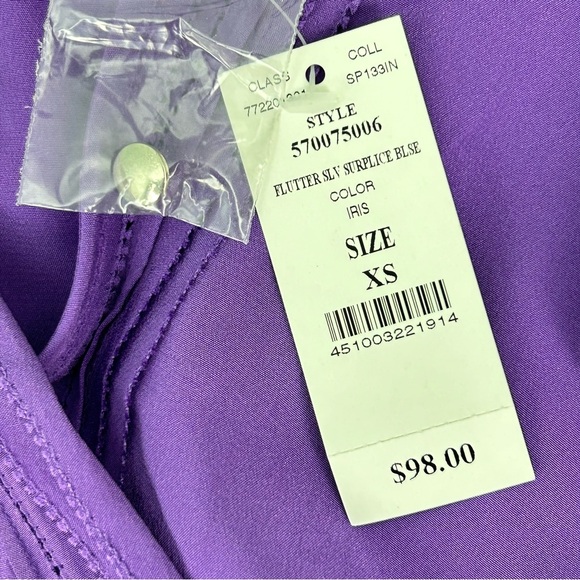 White House Black Market Flutter Sleeve Silk  Purple Blouse NWT - Picture 12 of 14